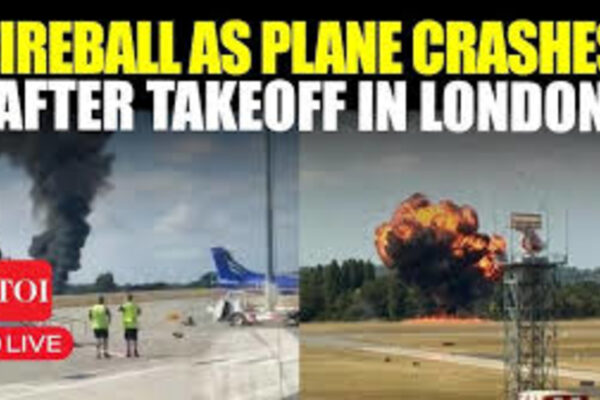 London Southend Airport jet crash: Crash of the Small Jet Shortly After the Takeoff Massive Fireball