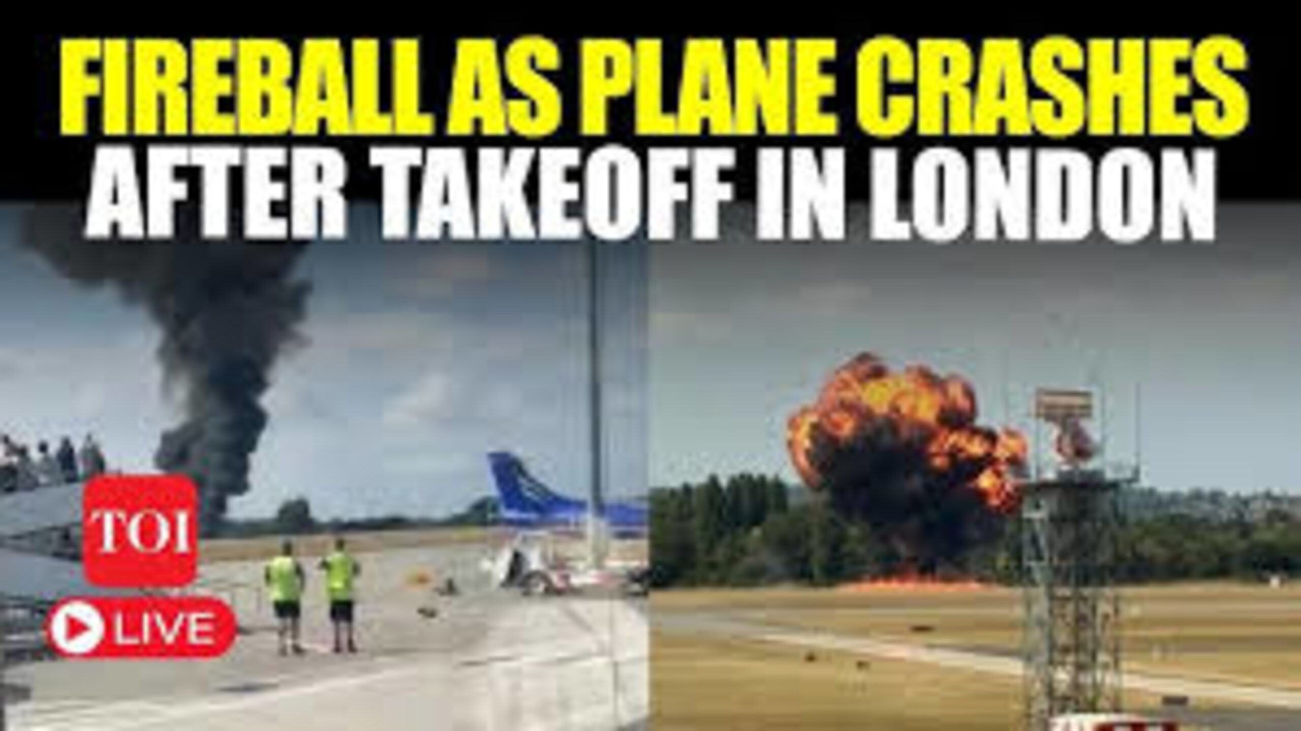 London Southend Airport jet crash: Crash of the Small Jet Shortly After the Takeoff Massive Fireball